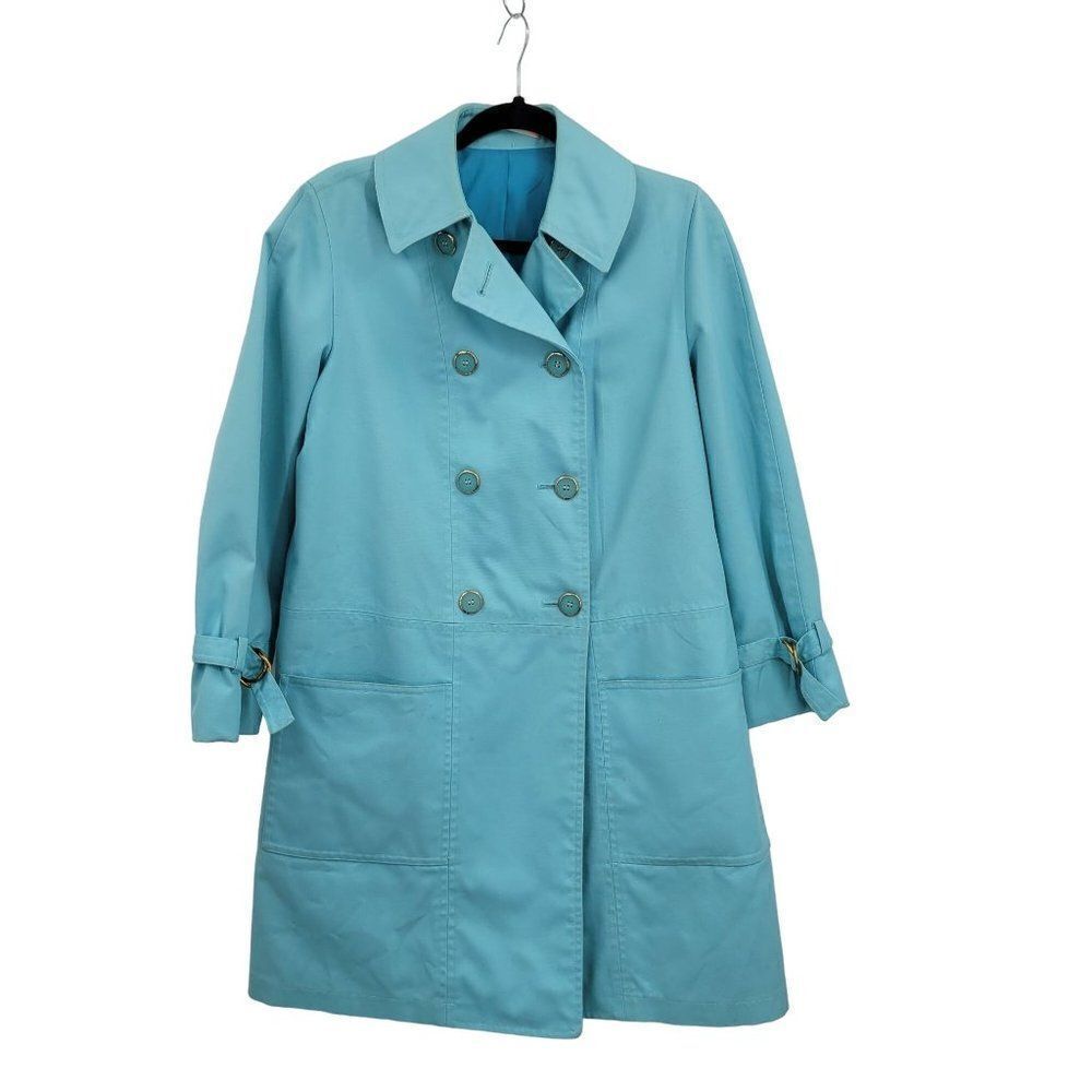 Vintage Misty‎ Harbor Raincoat Trench 10 Blue Double Breasted Yachtsman Cloth